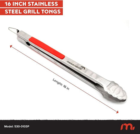 16" Extra-Long Stainless Steel Grill Tongs – Premium Locking BBQ Tongs for Grilling, Cooking, Barbecue, Tailgating – Easy Grip with Hanging Hook, Model 530-0103P