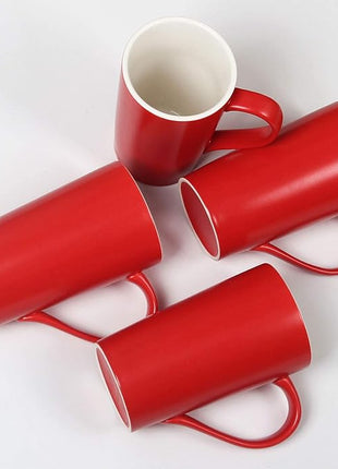 Smilatte 20 oz Large Coffee Mugs, M007 Plain Blank Tall Ceramic Cup with Handle for Dad Men, Set of 4, Red