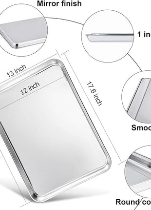 TeamFar Baking Sheet, 17.6’’ x 13’’ x 1’’ Stainless Steel Large Cookie Sheet Baking Tray Pan for Oven, Non-Toxic & Healthy, Rust Free & Heavy Duty, Mirror Finish & Dishwasher Safe