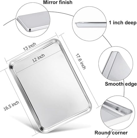 TeamFar Baking Sheet, 17.6’’ x 13’’ x 1’’ Stainless Steel Large Cookie Sheet Baking Tray Pan for Oven, Non-Toxic & Healthy, Rust Free & Heavy Duty, Mirror Finish & Dishwasher Safe