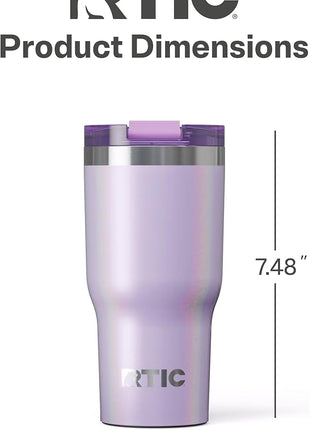 RTIC 20oz Essential Tumbler with Lid, Ceramic Lined, Insulated, Stainless Steel, Metal, Double Wall Vacuum-Insulation, Travel Cup for Iced Coffee, Tea, Hot and Cold Drink, Lavender Glitter