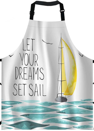 EKOBLA Let Your Dreams Set Sail Aprons Sailboat Seagull Sea Adventure Trip Wave Waterproof Resistant Chef Cooking Kitchen BBQ Adjustable Aprons for Women Men 27x31 Inch