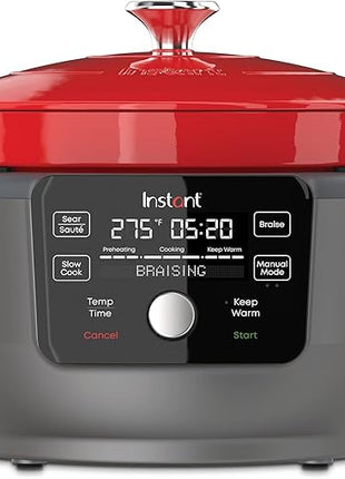 Instant Pot Electric Round Dutch Oven,6-Quart 1500W,From the Makers of Instant Pot,5-in-1: Braise,Slow Cook,Sear/Sauté,Food Warmer,Cooking Pan,Enameled Cast Iron,Included Recipe Book,Red