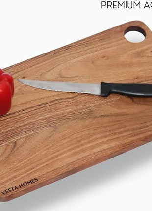 Vesta Homes Wooden Chopping Board, Cutting Board, Serving Tray for Kitchen Vegetables, Fruits & Cheese | Natural Acacia Wood | Natural Color, 35x21.5x1.5 cm | Handcrafted in India