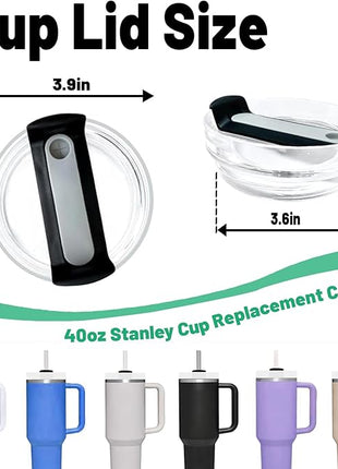 40 OZ Tumbler Lid Replacement Fit for Stanley Cup, 2 Pack Clear Replacement Lids Fit for Stanley Travel Tumbler, Spill Proof Tumbler Covers for Stanley Cup Accessories (Black)