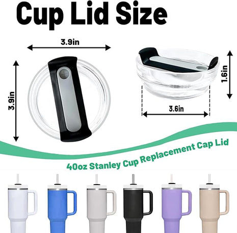 40 OZ Tumbler Lid Replacement Fit for Stanley Cup, 2 Pack Clear Replacement Lids Fit for Stanley Travel Tumbler, Spill Proof Tumbler Covers for Stanley Cup Accessories (Black)