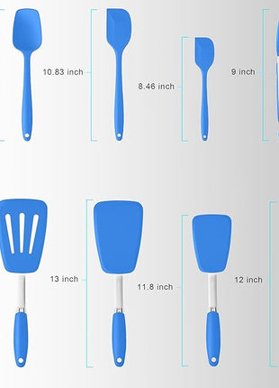 Silicone Spatulas Set Turners Tongs Cooking Utensils Set High Heat Resistant Kitchen Scraper Spatulas for Cooking Mixing Baking BPA Free Dishwasher Safe, Blue