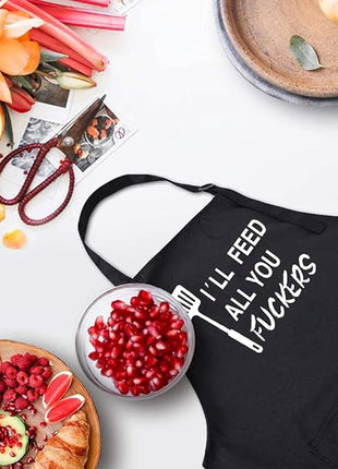 ZOORON Funny Black Chef Aprons for Men Adjustable BBQ Grill Kitchen Cooking Aprons with Pockets, Grill Accessories