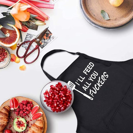 ZOORON Funny Black Chef Aprons for Men Adjustable BBQ Grill Kitchen Cooking Aprons with Pockets, Grill Accessories