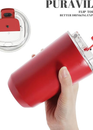 Puraville Insulated Tumblers with Lid, 14 oz Travel Coffee Mug Stainless Steel Vacuum Cup, Leak Proof Reusable Double Walled Coffee Tumbler for Iced and Hot Drinks, Red