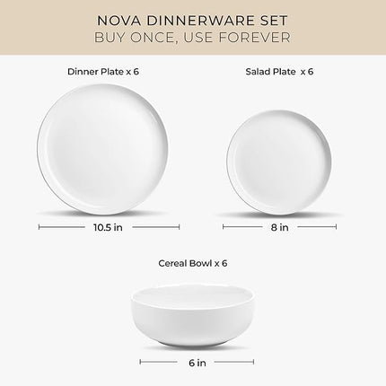 Zulay Kitchen Nova Porcelain Dinnerware Set, Service For 6 - Chip & Scratch Resistant White Plates And Bowls Sets - Microwave & Dishwasher Safe - White