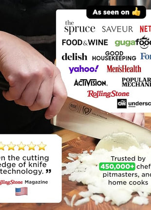 DALSTRONG Chef Knife - 8 inch Blade - Gladiator Series ELITE - Forged HC German Steel Chef's Knife - Razor Sharp Kitchen Knife - Professional Full Tang Knife - Black G10 Handle - Sheath -NSF Certified