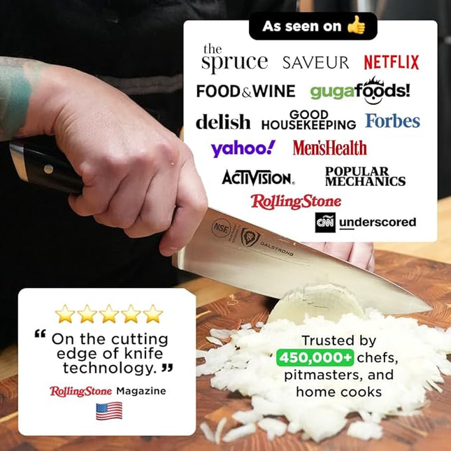 DALSTRONG Chef Knife - 8 inch Blade - Gladiator Series ELITE - Forged HC German Steel Chef's Knife - Razor Sharp Kitchen Knife - Professional Full Tang Knife - Black G10 Handle - Sheath -NSF Certified