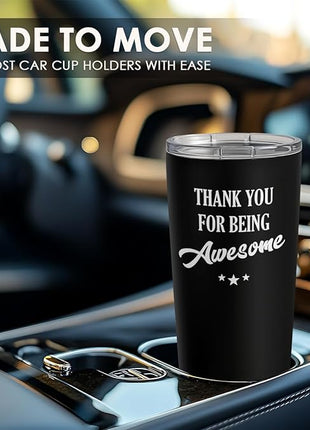 SANDJEST Thank You for Being Awesome Tumbler Gift Set - Birthday, Christmas, Appreciation Inspirational Gifts for Women, Men, Coworkers - 20oz Stainless Steel Insulated Coffee Travel Mug