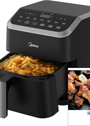 Midea Air Fryer 5.5QT, Heatexpress Rapid Air Technology, 9 Preset Menus, Quick and Easy Meals, 1 Minute Button and Favorite Function, 90% less oil, Easy to Clean, Varied Recipes