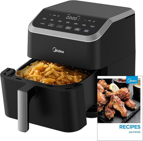 Midea Air Fryer 5.5QT, Heatexpress Rapid Air Technology, 9 Preset Menus, Quick and Easy Meals, 1 Minute Button and Favorite Function, 90% less oil, Easy to Clean, Varied Recipes