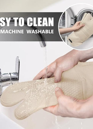 Rorecay Oven Mitts and Pot Holders Sets 6pcs, Extra Long Kitchen Silicone Oven Gloves High Heat Resistant 500 Degrees Non-Slip Potholders Hot Pads for Baking Cooking, Milkshake