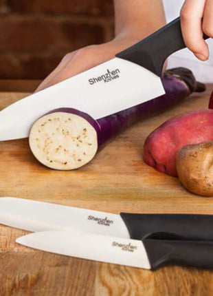 Shenzhen Knives White Ceramic Knife Set - 3-Piece Kitchen Knives Bundle: 6" Chef's, 5" Slicing, and 4" Paring Knife. Lightweight Kitchen Cutlery for Precision Slicing and Cooking