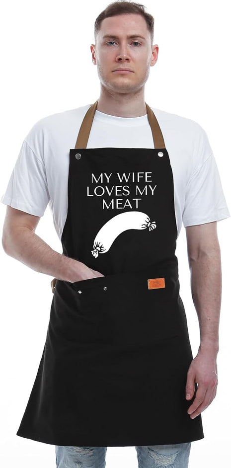 REHAVE Funny Gifts for Men Apron - Dad Gifts - Husband Gift from Wife - Father's Day, Birthday Naughty Gift for Men, Male Friends, Boyfriend, Guy, Chef, Him, Coworker - BBQ Cooking Grilling Aprons