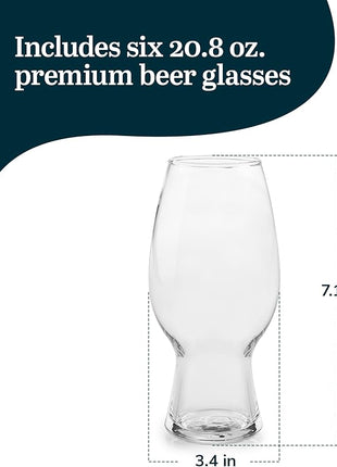 Libbey Entertaining Essentials Tall Craft Beer Glasses - Elegant Beer Glass Set of 6 - IPA Tulip Glasses for Imports, Indian Pale Ales, & Classics