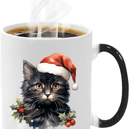 Caliamary Heat Changing Mug, Funny Cat Heat Changing Ceramic Coffee Mug, 11 oz Heat Sensitive Color Changing Coffee Mug Cup, Cute Xmas Gift Mug for Women Men Kids… (Black cat)