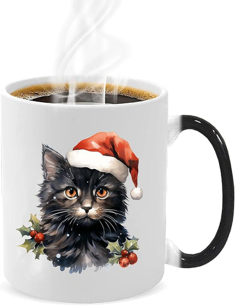 Caliamary Heat Changing Mug, Funny Cat Heat Changing Ceramic Coffee Mug, 11 oz Heat Sensitive Color Changing Coffee Mug Cup, Cute Xmas Gift Mug for Women Men Kids… (Black cat)