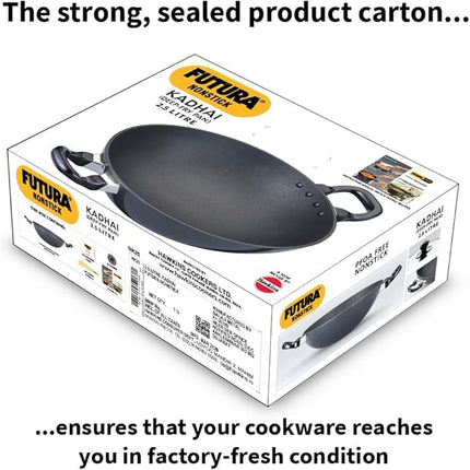 Hawkins Futura 2.5 Litre Deep Fry Pan, Non Stick Kadai, Round Bottom Kadhai, Black (NK25)