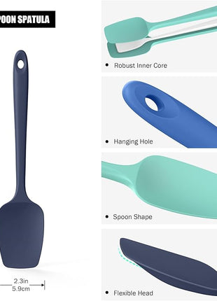 Heat Resistant Silicone Spoon Spatulas, Doosu 600°F High Temp Flexible Cooking Spoons Kitchen Spoonula Scratch-Proof for Mixing Stirring Scraping Serving Non-Stick Cookware (Set of 3, Multi-4)