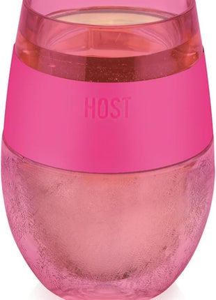 Host Cooling Cup Set of 1 Plastic Double Wall Insulated Freezable Drink Chilling Tumbler with Freezing Gel, Wine Glasses for Red and White Wine, 8.5 oz, Translucent Magenta