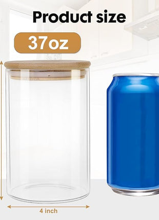 YUNCANG Glass Food Storage Jars 37oz [Set of 6],Clear Glass Food Storage Containers with Airtight Bamboo Lid Stackable Kitchen Canisters for Candy,Cookie,Rice,Sugar,Flour,Pasta