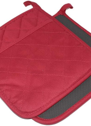 Cotton and Neoprene Oven Pads Pot Holders with Pocket 8"x8.5" Dual-Function Hot Pad Set for Finger Hand Wrist Protection Heat Resistant to 428°F Red