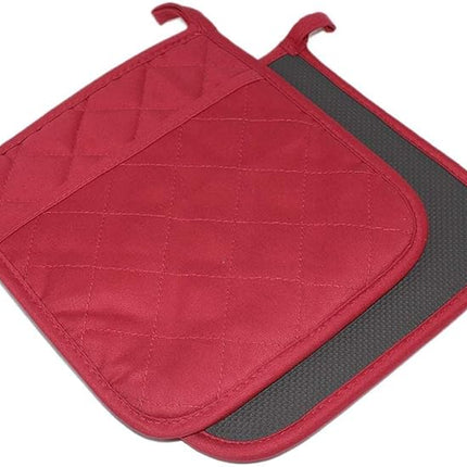 Cotton and Neoprene Oven Pads Pot Holders with Pocket 8"x8.5" Dual-Function Hot Pad Set for Finger Hand Wrist Protection Heat Resistant to 428°F Red