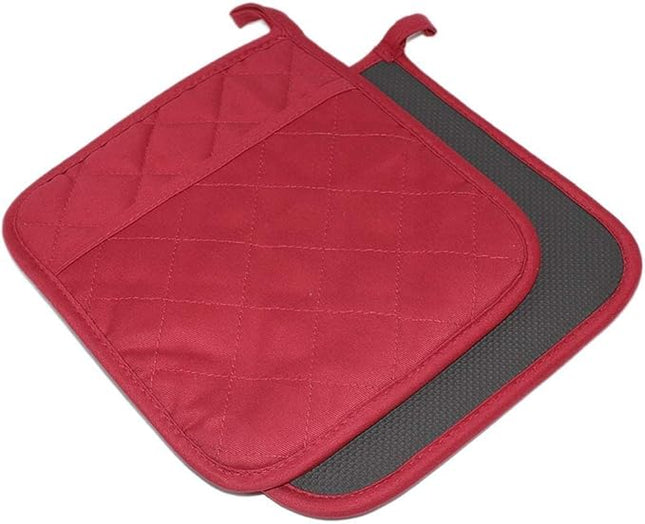 Cotton and Neoprene Oven Pads Pot Holders with Pocket 8"x8.5" Dual-Function Hot Pad Set for Finger Hand Wrist Protection Heat Resistant to 428°F Red