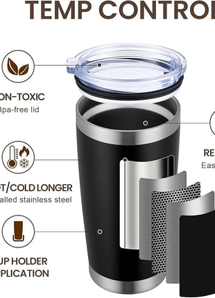 MEWAY 20oz Tumbler Cup Double Wall Vacuum Insulated Travel Mug Bulk, Stainless Steel Tumblers with Lid and Straw, Durable Powder Coated Coffee Cups for Cold & Hot Drinks (Black, 1)