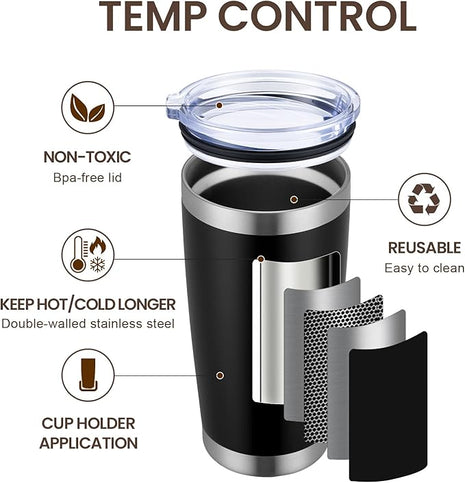 MEWAY 20oz Tumbler 12 Pack Double Wall Vacuum Insulated Travel Mug Bulk, Stainless Steel Tumblers with Lid and Straw, Durable Powder Coated Coffee Cups for Cold & Hot Drinks (Black, 12)