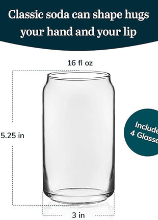 Libbey Can Shaped Beer Glass - 16 oz - 4 PACK w/ Pourer