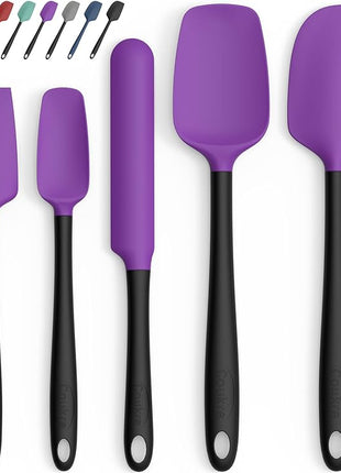 Coukre Silicone Spatula Set of 5,High Temperature Resistant, Food Grade Silicone, Dishwasher Safe, for Baking, Cooking (Purple Black)