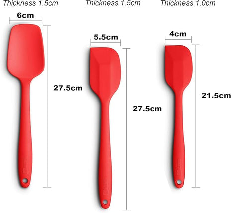 Silicone Spatula 3-piece Set, Ergonomic Handle High Heat-Resistant Spatulas, Non-stick Rubber Spatulas with Stainless Steel Core, Red