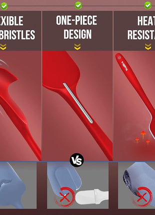 Walfos Silicone Spatula Set of 5-600°F Heat Resistant Kitchen Scraper Spatulas, Strong Steel Core and One-Pieces Seamless Design, Great for Cooking Mixing & Baking - BPA Free & Dishwasher Safe (Red)