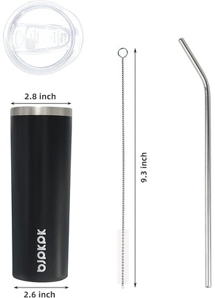 BJPKPK Black Skinny Stainless Steel Tumblers 20 oz Slim Insulated Reusable Coffee Travel Water Tumbler Cup With Lid