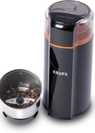 KRUPS Silent Vortex Electric Coffee Grinder: 3 oz Capacity, 5x Quieter, 175W Motor for Coffee Beans, Spices & Herbs - Removable Dishwasher-Safe Bowl, 12-Cup Yield, Black