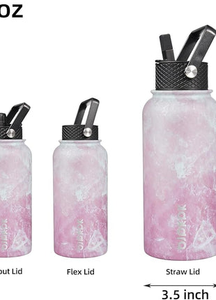 BJPKPK Insulated Water Bottles with Straw Lid, 27oz Stainless Steel Water Bottle with 3 Lids, Leak Proof BPA Free Metal Thermo, Mugs, Tumblers, Keep Cold Hot - Blossom