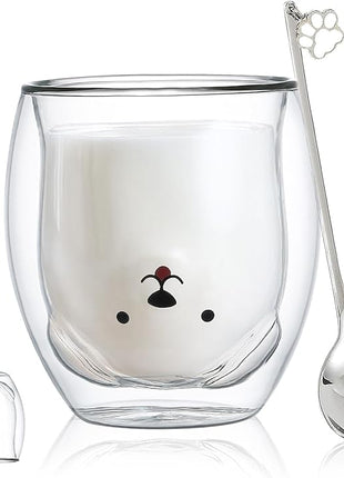 Dog Mug Cute Mugs Glass Double Wall Insulated Glass Espresso Cup, Coffee Cup, Tea Cup, Milk Cup,Kawaii Gift for Office and Personal Birthday Christmas (Happy Dog)