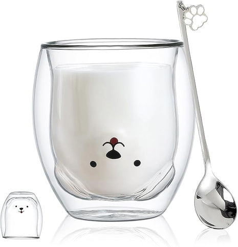 Dog Mug Cute Mugs Glass Double Wall Insulated Glass Espresso Cup, Coffee Cup, Tea Cup, Milk Cup,Kawaii Gift for Office and Personal Birthday Christmas (Happy Dog)