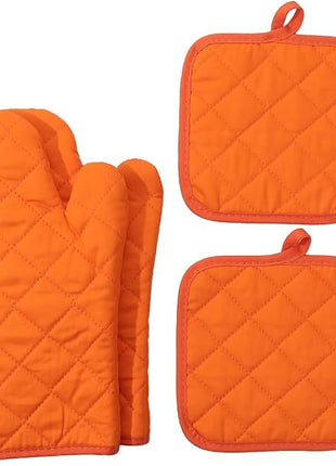 Oven Mitts and Pot Holders 4 pcs Set,High Heat Resistant 500 Degree Extra Thicken Long Kitchen Cotton Oven Glove for Cooking (12 Inch,Orange)…