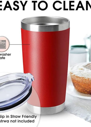 HASLE OUTFITTERS 20oz Tumblers Stainless Steel Mugs with Lid Double Wall Vacuum Insulated Coffee Cups for Cold & Hot Drinks (20oz-Red, 12 Pack)