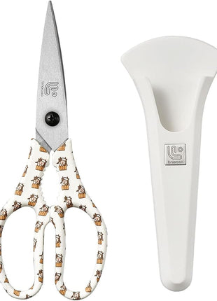 Linoroso Kitchen Scissors Heavy Duty Kitchen Shears with Magnetic Holder Made with Japanese Steel 4034, Multipurpose Ultra Sharp Cooking Scissors for Meat/Vegetables/BBQ/Herbs/Pizza (Graphic,Cow)