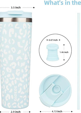 BJPKPK 30oz Tumbler With lid And Straw Stainless Steel Travel Coffee Mug Insulated Tumblers Cups,Light Blue Leopard