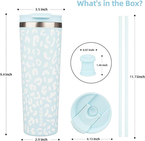 BJPKPK 30oz Tumbler With lid And Straw Stainless Steel Travel Coffee Mug Insulated Tumblers Cups,Light Blue Leopard