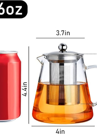 PARACITY Glass Teapot Stovetop 18.6 OZ, Borosilicate Clear Tea Kettle with Removable 18/8 Stainless Steel Infuser, Teapot Blooming and Loose Leaf Tea Maker Tea Brewer for Camping, Travel (550ML)